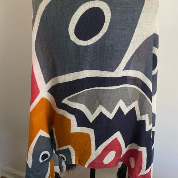 Colorful Cashmere Fur Trimmed Shawl - Picture 3 of 6